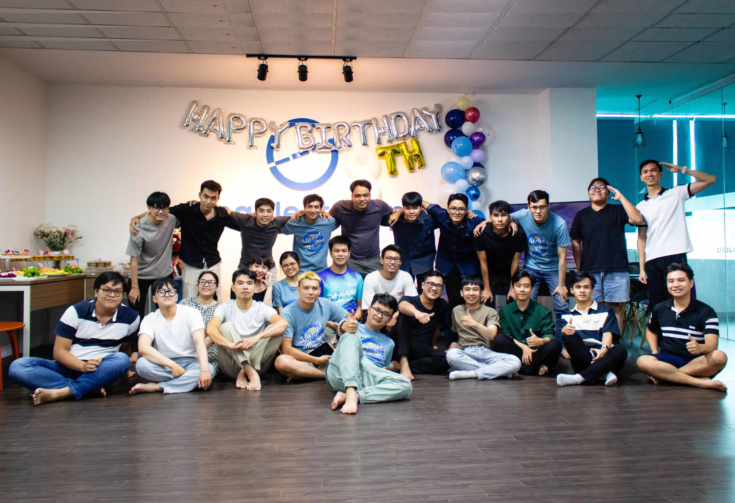 Studio team gathered together in the office