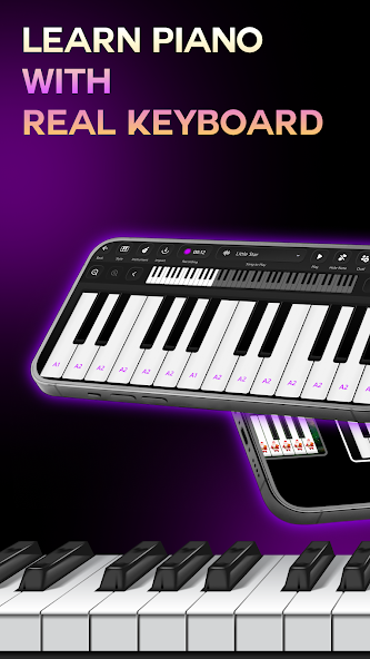 Google Play screenshot of the Piano app keyboard learning interface